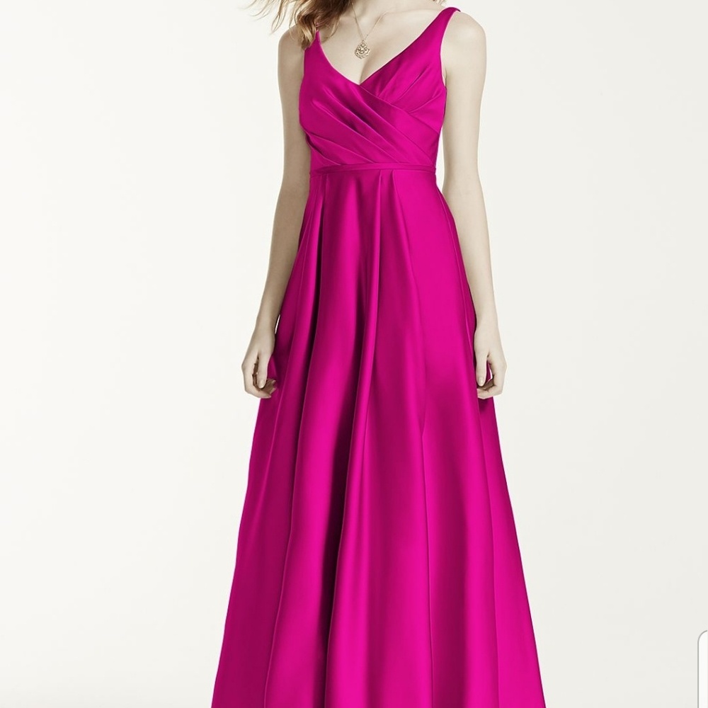 David's Bridal Satin Bridesmaid dress in Begonia